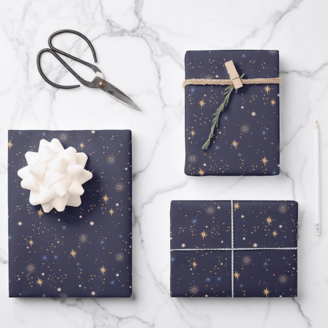 Kinder Starry Night Sky Stars im Weltraum Multicol Geschenkpapier Set (Vorderseite)