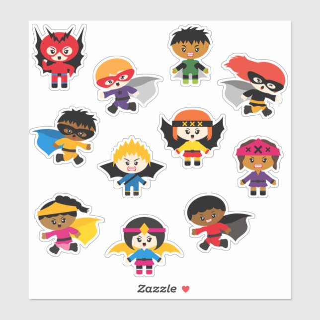 Kinder Superhelden & Supervillains Aufkleber (Blatt)