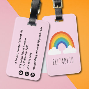 Kinder Süß Regenbogen Wolken Weiblich Rosa Reisen Gepäckanhänger