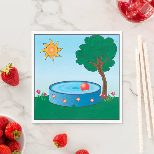Kinder-Szene mit Pool im Hinterhof und Sonnenschat Serviette