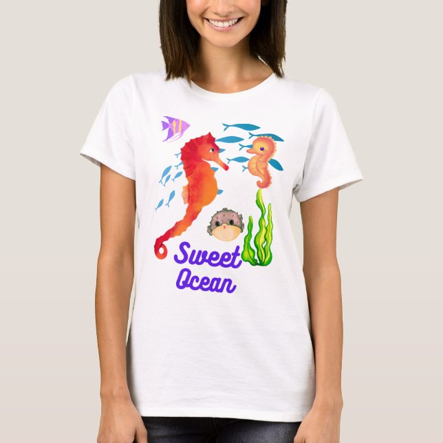 Kinder T- Shirt, süsses Seepferdchen im Ocean T-Shirt (Vorderseite)