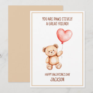 Kinder Teddybär Süß Wasserfarbe Herz Valentinstag Feiertagskarte