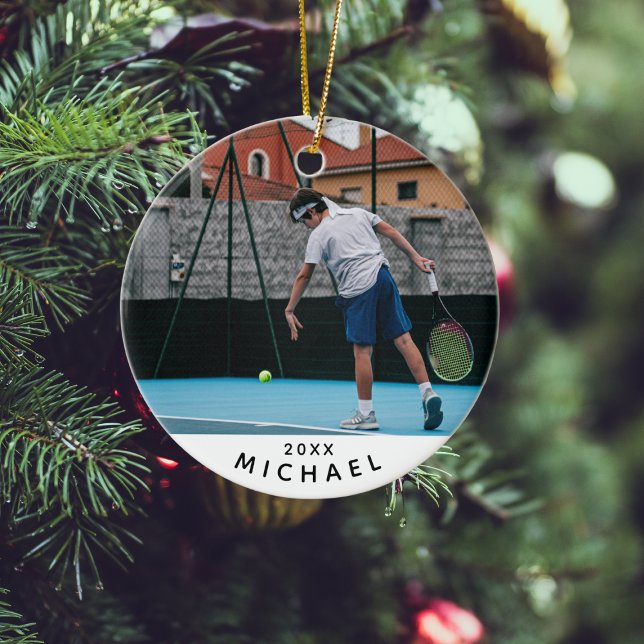 Kinder Tennis Player Foto Name & Jahr Sport Keramik Ornament (Von Creator hochgeladen)