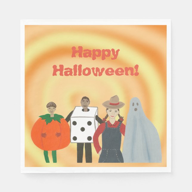 Kinder tragen Kostüme Blended Halloween Napkins Serviette (Vorderseite)