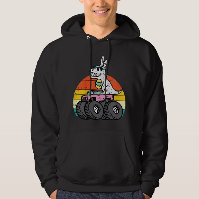Kinder Trex Bunny Egg auf Monster Truck Osterjunge Hoodie (Vorderseite)