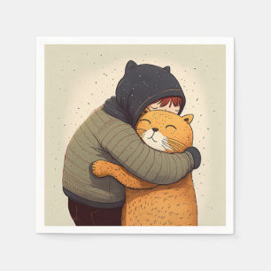 Kinder umarmt niedliche Ingwerkatze. Kind und lust Serviette