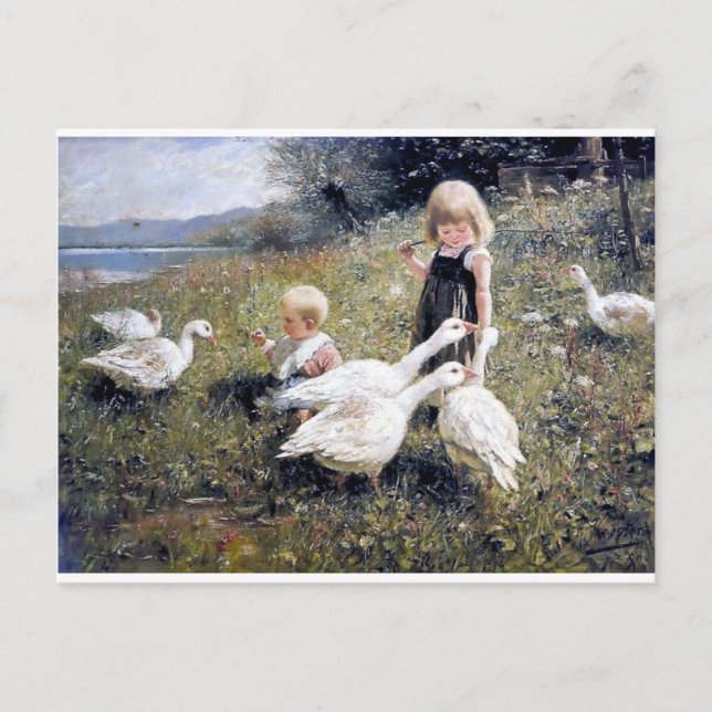 Kinder- und Gänsemalerei Postkarte (Vorderseite)