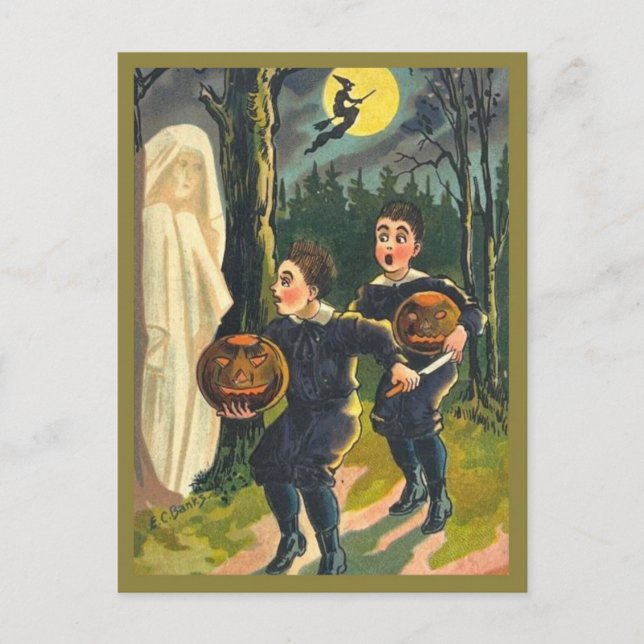 Kinder und Geist der Angst - Vintages Halloween Postkarte (Vorderseite)