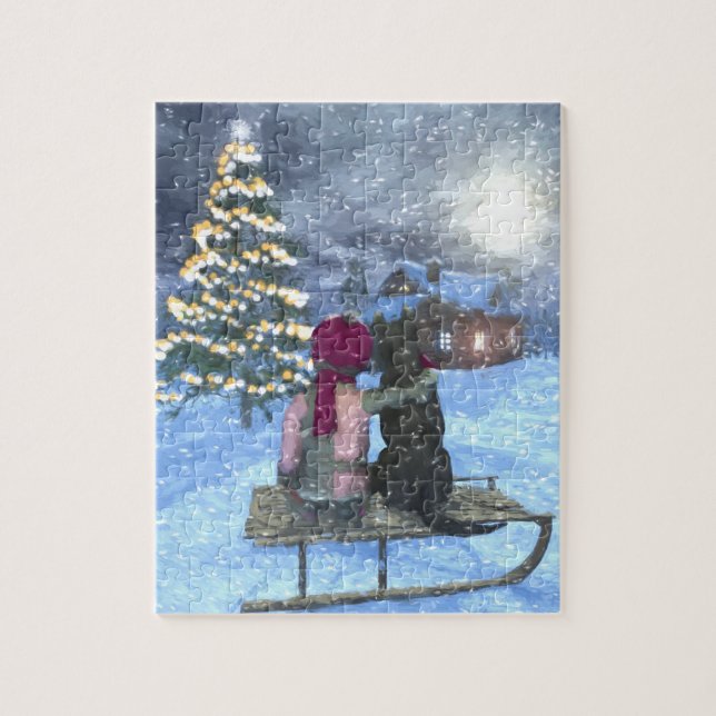 Kinder- und Hundebeobachtung für Santa Puzzle (Vertikal)