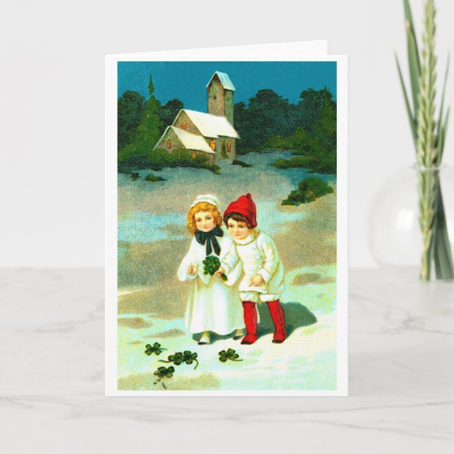 Kinder und Klee Feiertagskarte (Vorderseite)