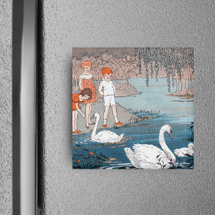 Kinder und Schwäne Magnet