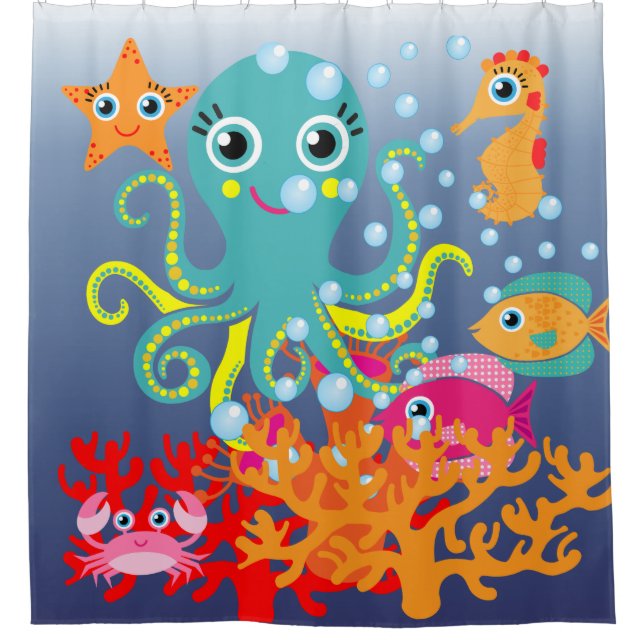 Kinder unter den Seeozean-Wasserkraken-Fischen Duschvorhang (Vorderseite)