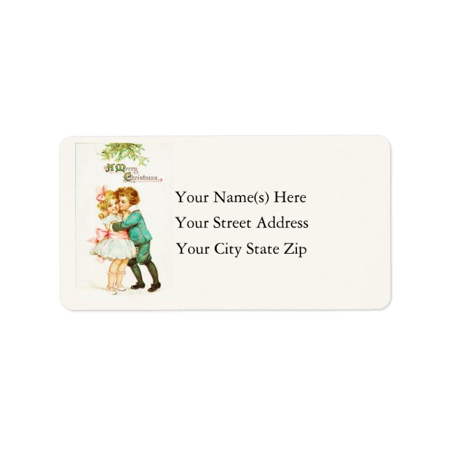 Kinder unter Mistletoe Weihnachten Adressaufkleber (Vorne)