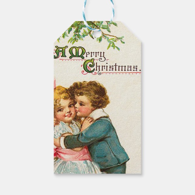 Kinder unter Weihnachten Mistletoe Geschenkanhänger (Rückseite)