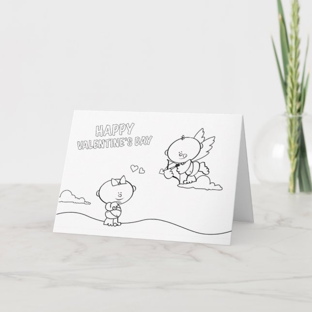 Kinder Valentine Liebe Farbkarte Feiertagskarte (Vorderseite)