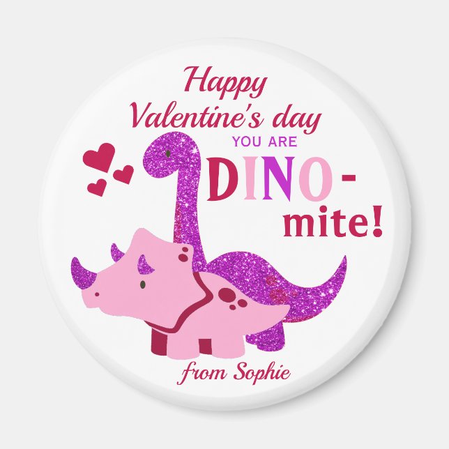 Kinder Valentinstag Girly Dinosaur Dino-mite Magnet (Vorne)