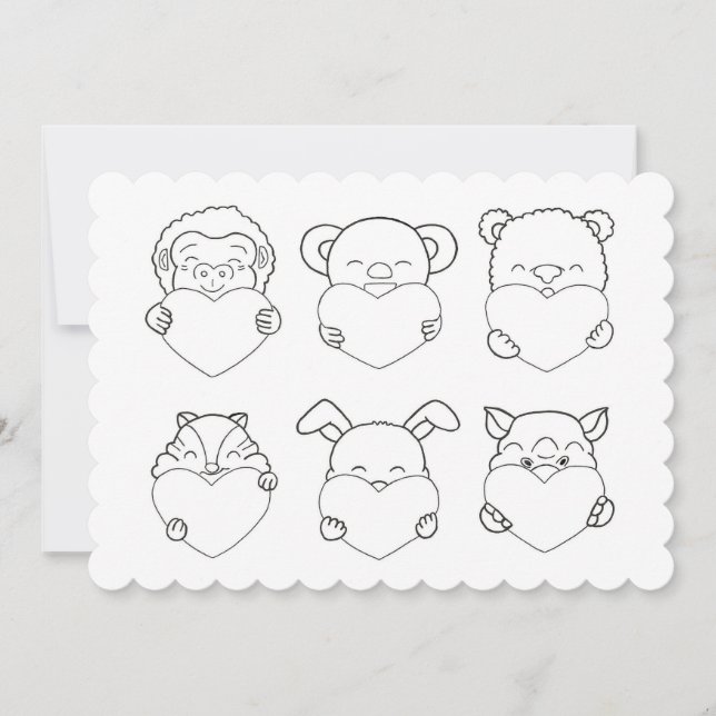 Kinder Valentinstag Herz Tiere Farbkarte (Vorderseite)