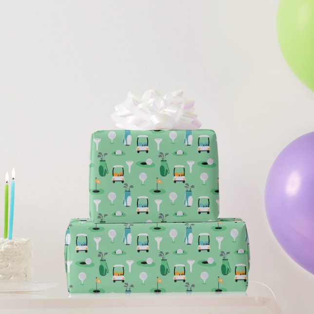 Kinder, Vater, Grampa Golfer Golfcart Sporty Geschenkpapier (Partygeschenke)