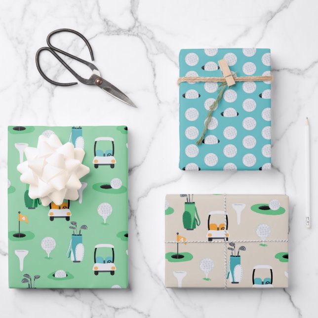 Kinder, Vater, Grampa Golfer Golfcart Sporty Geschenkpapier Set (Vorderseite)