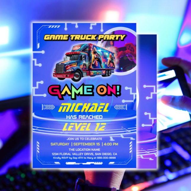 Kinder Video Game Truck Geburtstagsparty Einladung (Kids Video Game Truck Birthday Party Invitation)