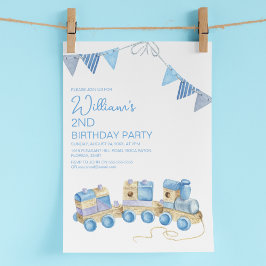 Kinder Vintag Spielzeugzug Wasserfarbe Geburtstags Einladung