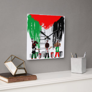 Kinder von Gaza malen die palästinensische Flagge  Quadratische Wanduhr