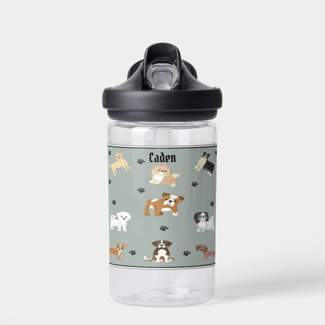 Kinder Wasserflasche mit Hunde-Illustrationen Trinkflasche (Vorne)