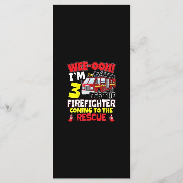 Kinder WEE-OOH! Im 3 Feuerwehrfeuertrad Geschenk Menükarte (Vorderseite)