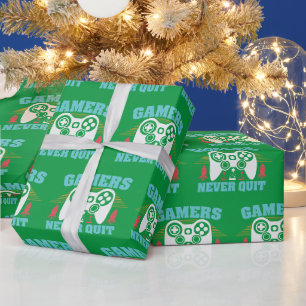 Kinder Weihnachten Gamer geben nie auf Geschenkpap Geschenkpapier