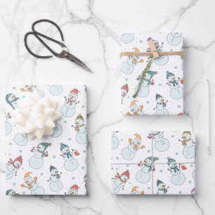Kinder Weihnachten Niedlicher Schneemann in Hats Geschenkpapier Set