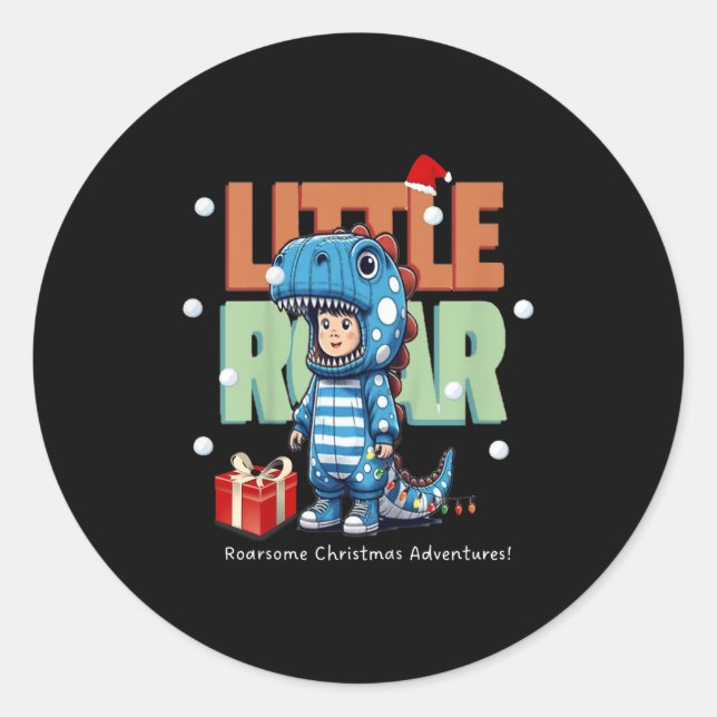 Kinder Weihnachten Roar Dinosaurier Kinder Jungs W Runder Aufkleber (Vorderseite)