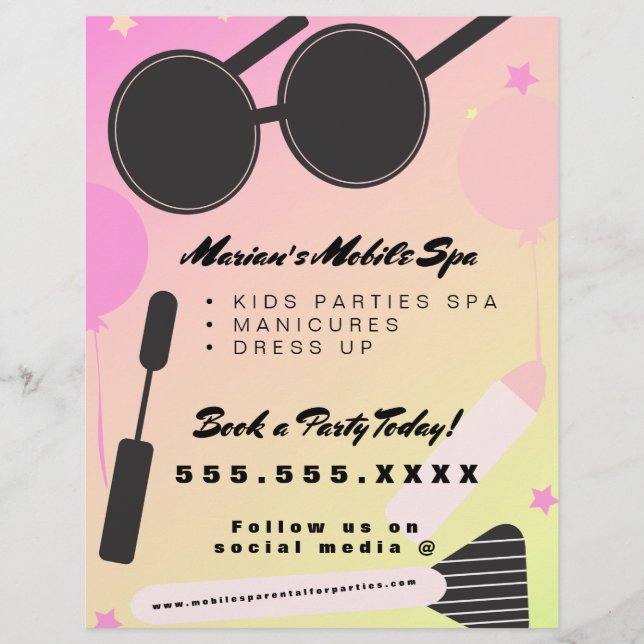 Kinder Wellness-Center Bus Party Vermietung Ausfah Flyer (Vorne)