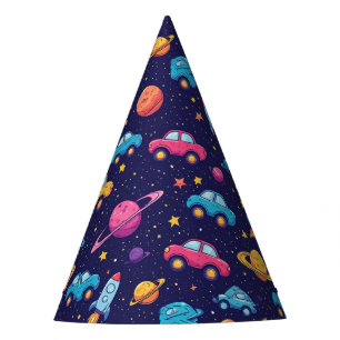 Kinder Weltraumreise mit Raketen und Autos Partyhütchen