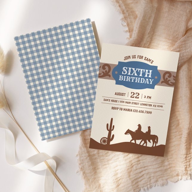 Kinder Western Birthday Blue & Brown Party Einladung (Von Creator hochgeladen)