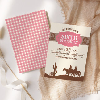Kinder Western Geburtstag Rosa und Braun Party Einladung