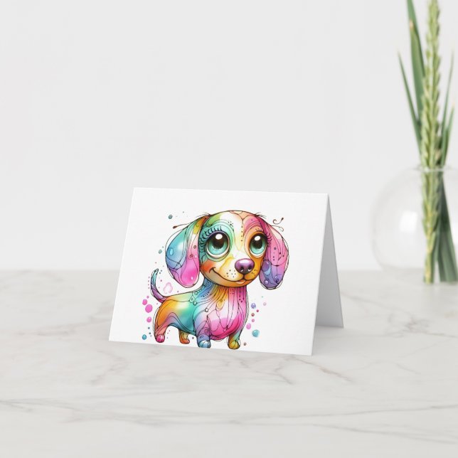 Kinder Whimsical Dackel Welpenkarte Karte (Vorderseite)