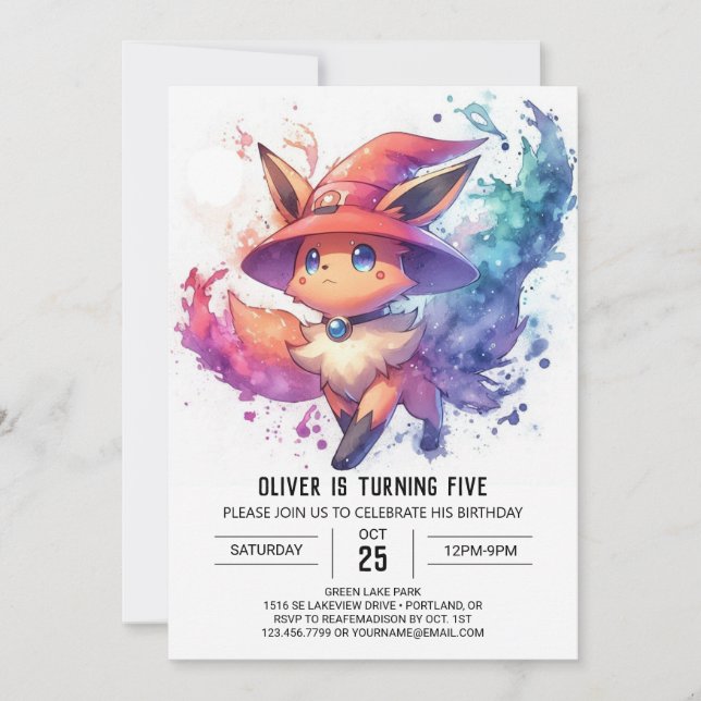 Kinder Whimsical Fox Geburtstag Einladung (Vorderseite)