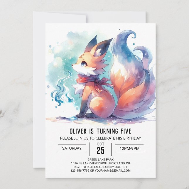 Kinder Whimsical Fox Geburtstag Einladung (Vorderseite)
