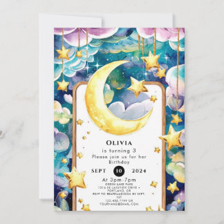 Kinder Whimsical Moon Geburtstag Einladung