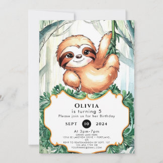 Kinder Whimsical Sloth Geburtstag Einladung