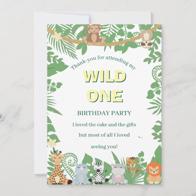 Kinder Wild 1 Geburtstag Wohnung Dankeschön Karte (Vorderseite)