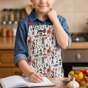 Kinder-Winter-Waldtiere-Weihnachtskochen Schürze
