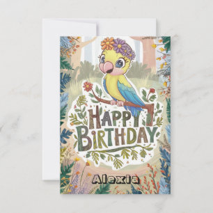Kinder wünschen Papagei Digital zum Geburtstag Karte
