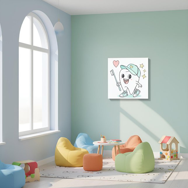 Kinder Zahnklinik Kunst Leinwanddruck ("Cheerful Kids Dental Clinic Canvas Print – Brighten Your Pediatric Office with Fun, Playful Tooth )