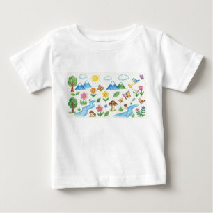 Kinder zeichnen Erde Blume Baum Wachsmalstift Farb Baby T-shirt