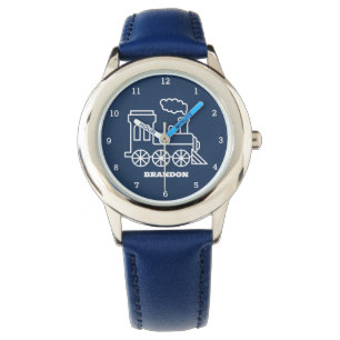Kinder Zug Jungen Blau Benutzerdefinierter Name Armbanduhr