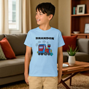 Kinder Zug Jungen Blau Benutzerdefinierter Name T-Shirt