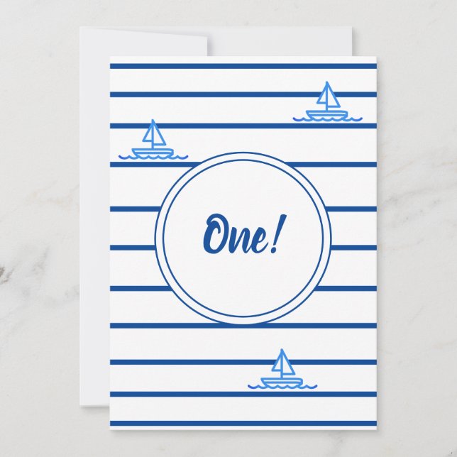 Kinder zum ersten Geburtstag Blue Stripes Segelboo Einladung (Vorderseite)
