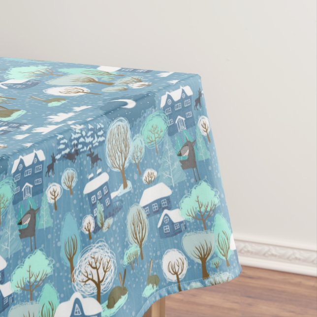 Kinderähnliche Winterlandschaft in Blues Cotton Ta Tischdecke (Beispiel)