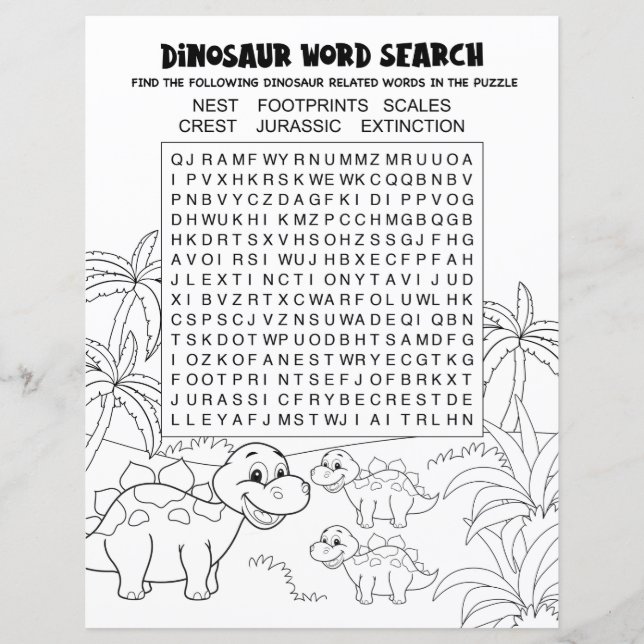 Kinderaktivität Dinosaurier Puzzle Word Suche (Vorderseite)